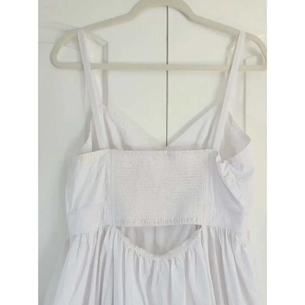 White Cotton Maxi Dress Cutout Empire Waist Pockets Boho Verandah By Vina - Picture 5 of 11